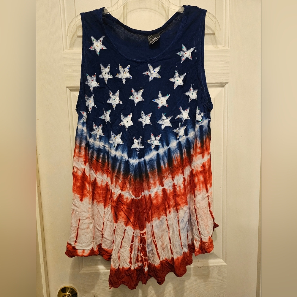 GUC Ace Fashion Women's Star Patterned Sleeveless Top - Red, White & Blue - OS